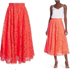 Alice+Olivia Earla Lace Neon Coral Maxi Skirt Size 8